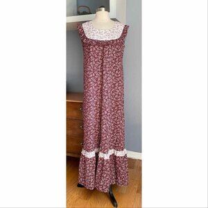 Vtg 70s Mildred's of Hawaii Muumuu Dress Brown Floral 8 Boho Prairie Cottagecore